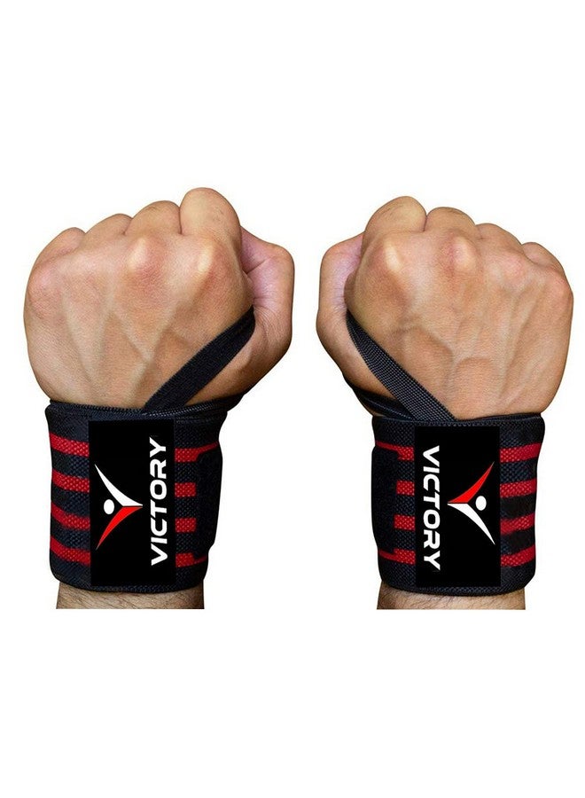 VICTORY Professional Wrist Wrap Band, Wrist Strap for Gym and Fitness with Thumb Loop Straps Wrist Wrap Gym Accessories for Men Hand Grip & Wrist Support Sports Straps - Red - Image 1