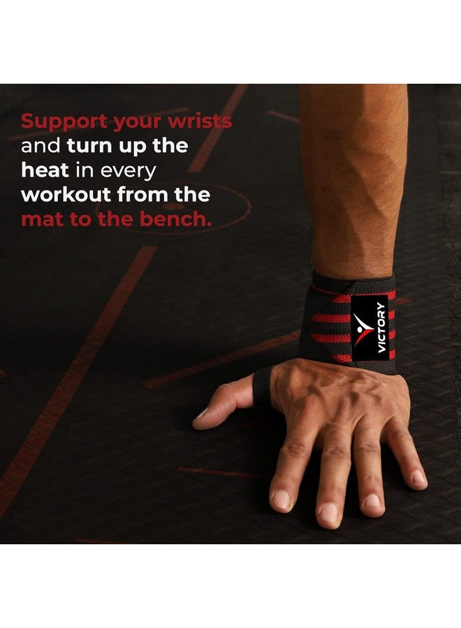 VICTORY Professional Wrist Wrap Band, Wrist Strap for Gym and Fitness with Thumb Loop Straps Wrist Wrap Gym Accessories for Men Hand Grip & Wrist Support Sports Straps - Red - Image 2
