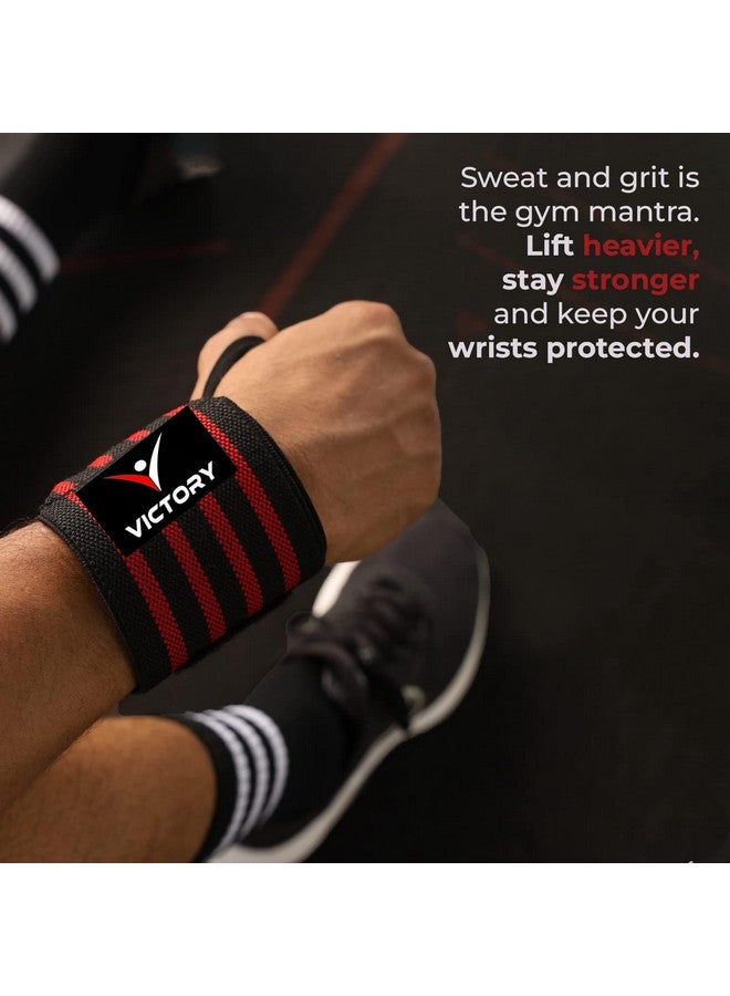 VICTORY Professional Wrist Wrap Band, Wrist Strap for Gym and Fitness with Thumb Loop Straps Wrist Wrap Gym Accessories for Men Hand Grip & Wrist Support Sports Straps - Red - Image 3