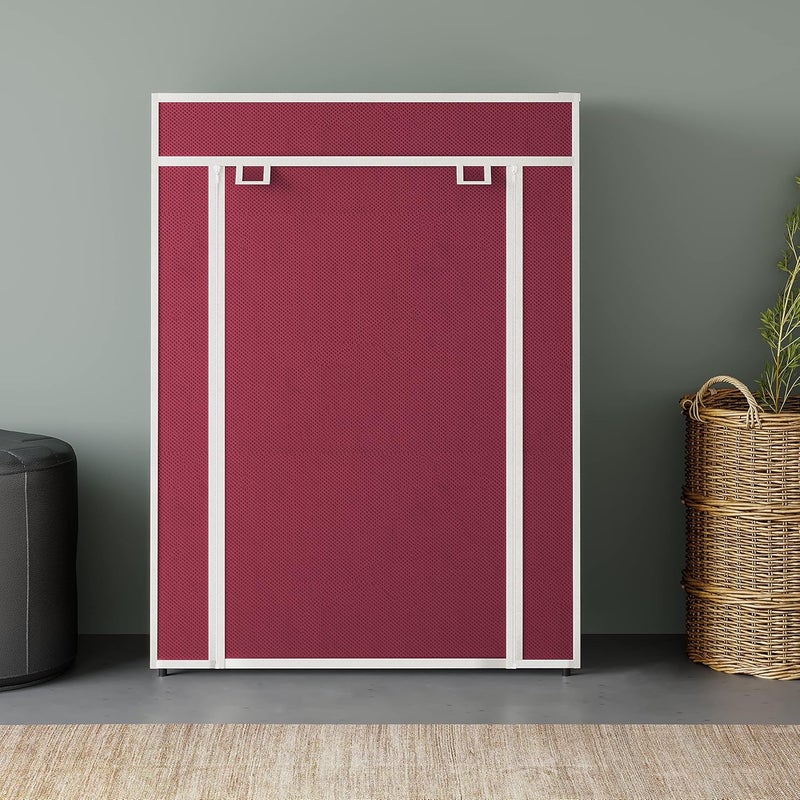 Whitecloud TRANSFORMING HOMES Whitecloud TRANSFORMING HOMES Collapsible Portable Foldable Wardrobe Storage Shelves Organizer for Clothes Racks Fabric Almirah Non Rustable Iron Storage Unit 4 Layer Maroon  - Image 2
