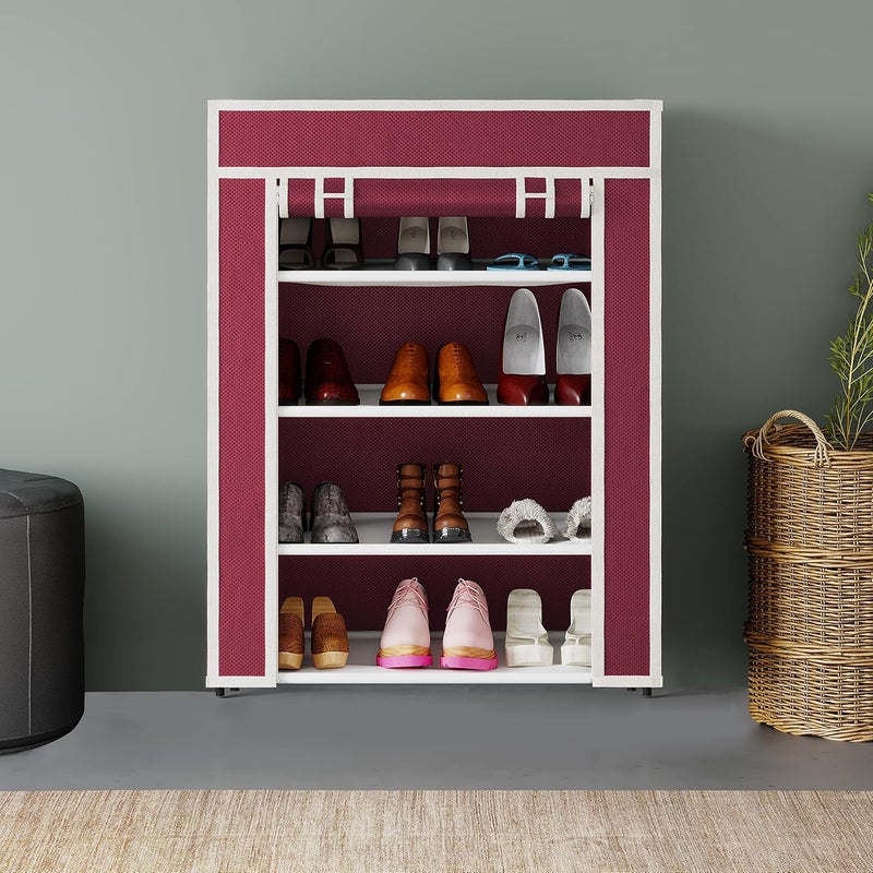Whitecloud TRANSFORMING HOMES Whitecloud TRANSFORMING HOMES Collapsible Portable Foldable Wardrobe Storage Shelves Organizer for Clothes Racks Fabric Almirah Non Rustable Iron Storage Unit 4 Layer Maroon  - Image 3