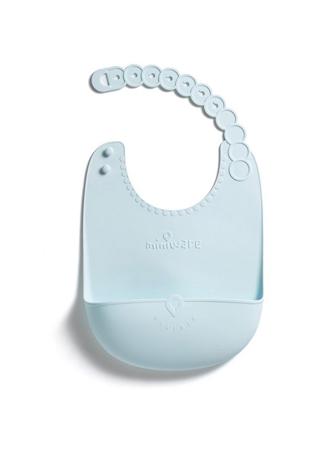 Miniware Miniware Roll & Lock Waterproof Silicone Baby Bib Easy Mealtime Cleanup - Adjustable Neck Strap and Food Catcher Pocket - Food-Grade Material Reduces Mess, Travel-Friendly Design (Aqua)  - Image 1