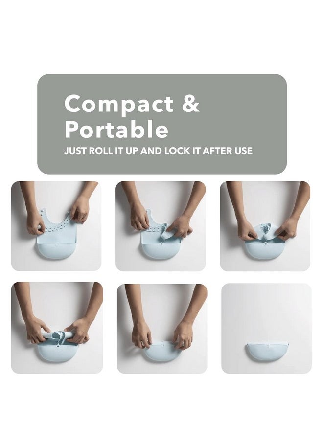 Miniware Miniware Roll & Lock Waterproof Silicone Baby Bib Easy Mealtime Cleanup - Adjustable Neck Strap and Food Catcher Pocket - Food-Grade Material Reduces Mess, Travel-Friendly Design (Aqua)  - Image 4