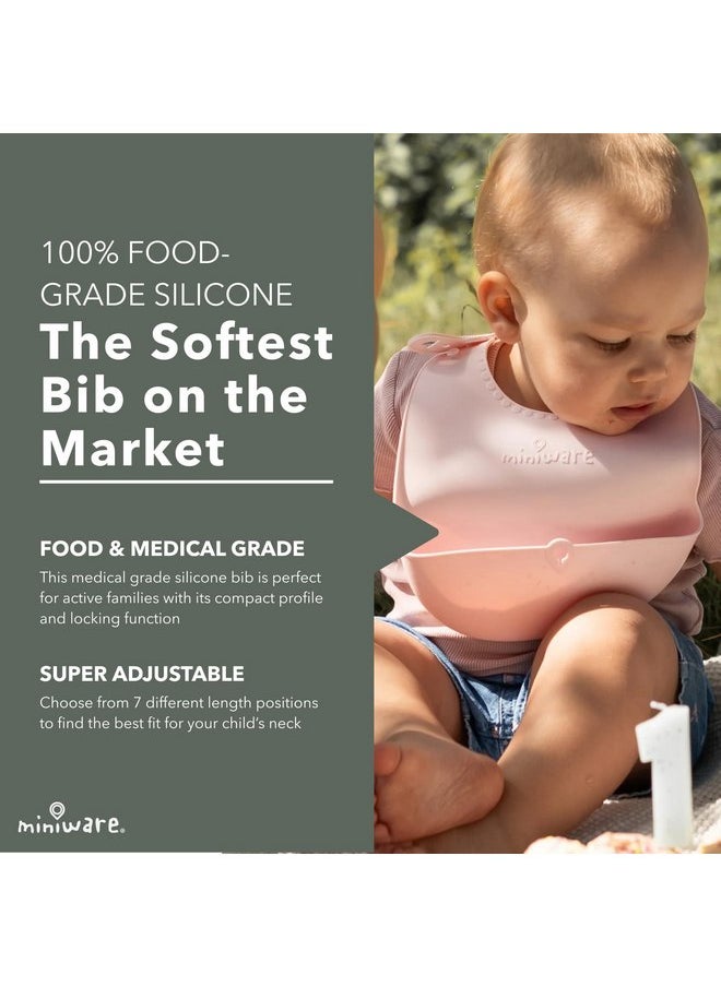Miniware Miniware Roll & Lock Waterproof Silicone Baby Bib Easy Mealtime Cleanup - Adjustable Neck Strap and Food Catcher Pocket - Food-Grade Material Reduces Mess, Travel-Friendly Design (Aqua)  - Image 3