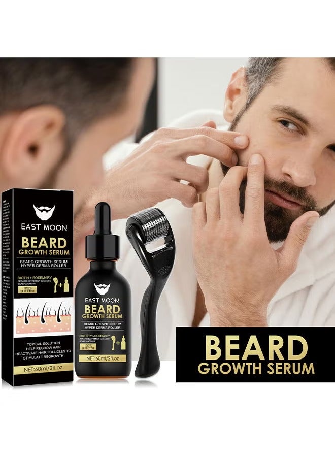 East Moon Beard Growth Serum Hyper Derma Roller, Men Rosemary Oil Moustache Growth Enhancer ​Anti Hair Loss Care Serum With Beard Rolle 60ML - Image 3