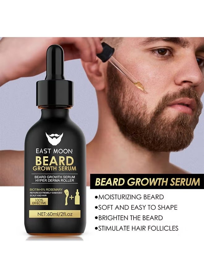 East Moon Beard Growth Serum Hyper Derma Roller, Men Rosemary Oil Moustache Growth Enhancer ​Anti Hair Loss Care Serum With Beard Rolle 60ML - Image 5
