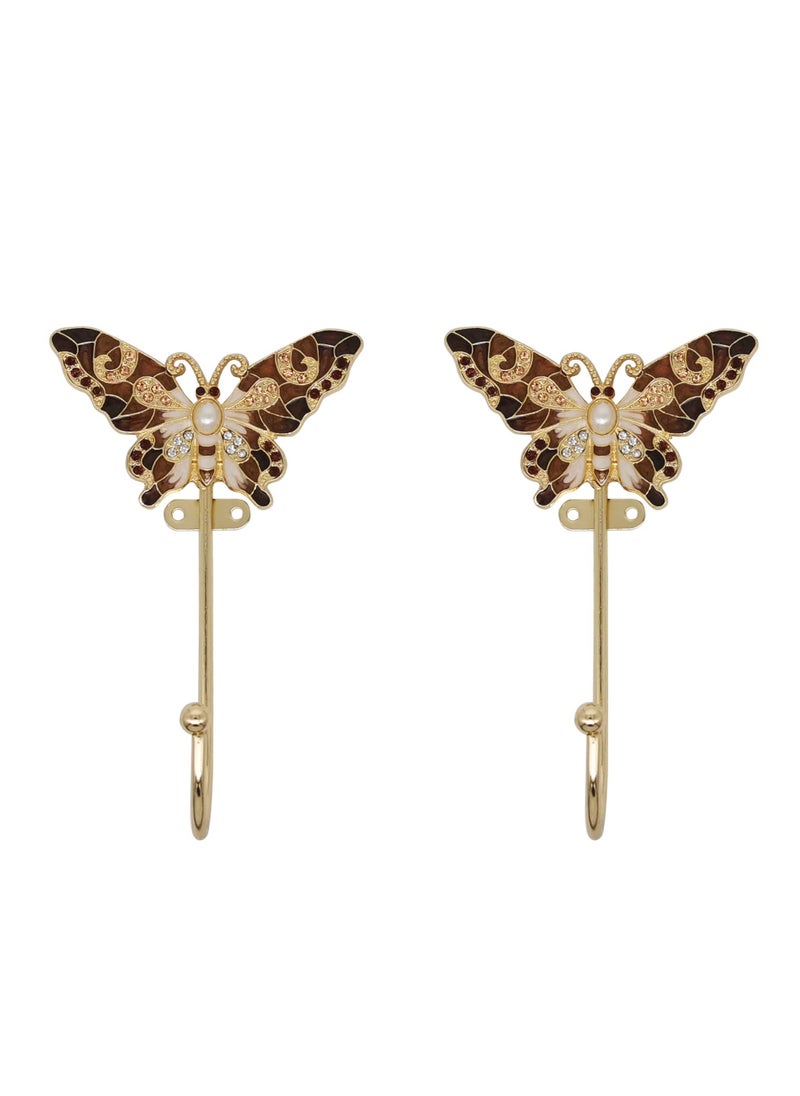 KASTWAVE Vintage Butterfly Decorative Wall Hooks Rack Hangers for Hanging Clothes Coats Towels Keys Hats, 2 Pack Antique Metal Mounted Wall Hook  - Image 1