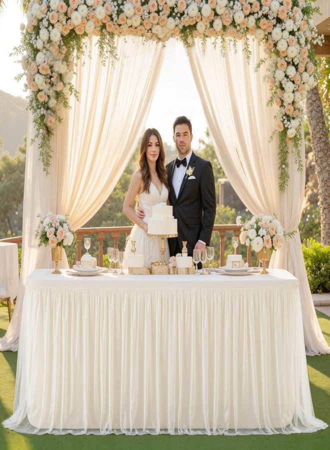 Suppromo مفرش طاولة تول عاجي لطاولات مستطيلة 6 أقدام 6ft مفرش طاولة عاجي مستطيل غطاء طاولة خالي من التجاعيد مع تنورة توتو لحفلات الزفاف وحفلات عيد الميلاد وحفلات الاستحمام وحفلات البوفيه وحفلات الكعك - Image 5