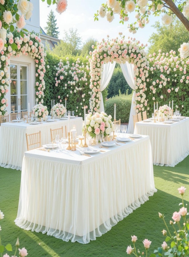 Suppromo مفرش طاولة تول عاجي لطاولات مستطيلة 6 أقدام 6ft مفرش طاولة عاجي مستطيل غطاء طاولة خالي من التجاعيد مع تنورة توتو لحفلات الزفاف وحفلات عيد الميلاد وحفلات الاستحمام وحفلات البوفيه وحفلات الكعك - Image 3