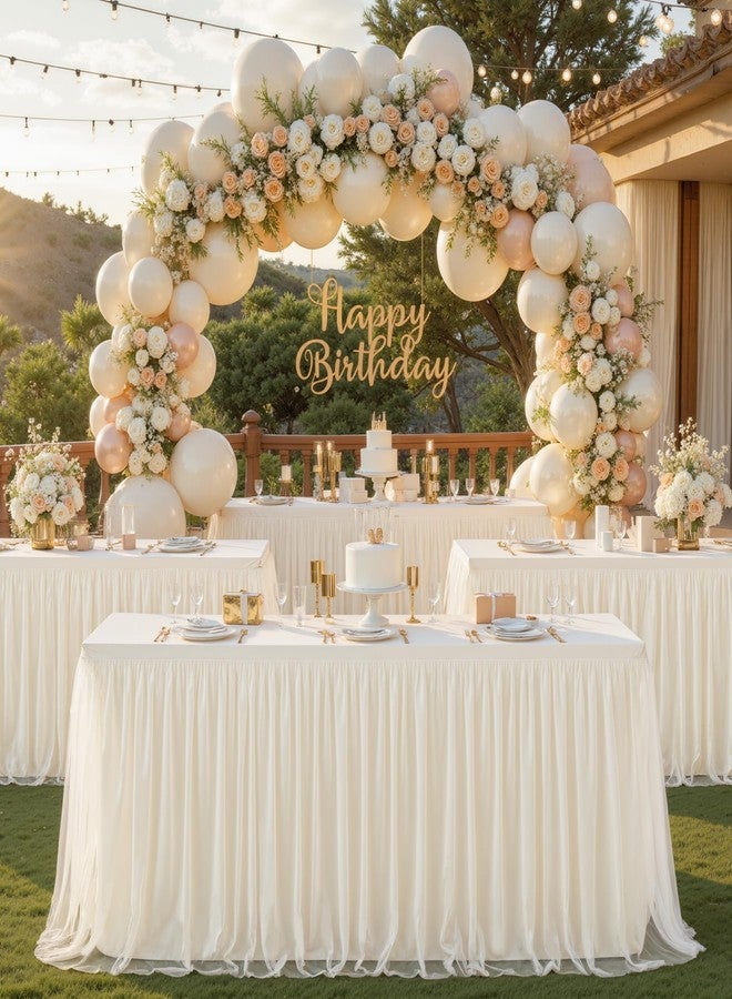 Suppromo مفرش طاولة تول عاجي لطاولات مستطيلة 6 أقدام 6ft مفرش طاولة عاجي مستطيل غطاء طاولة خالي من التجاعيد مع تنورة توتو لحفلات الزفاف وحفلات عيد الميلاد وحفلات الاستحمام وحفلات البوفيه وحفلات الكعك - Image 2