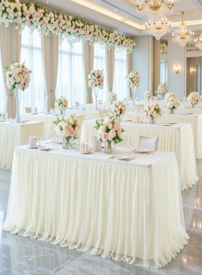 Suppromo مفرش طاولة تول عاجي لطاولات مستطيلة 6 أقدام 6ft مفرش طاولة عاجي مستطيل غطاء طاولة خالي من التجاعيد مع تنورة توتو لحفلات الزفاف وحفلات عيد الميلاد وحفلات الاستحمام وحفلات البوفيه وحفلات الكعك - Image 4