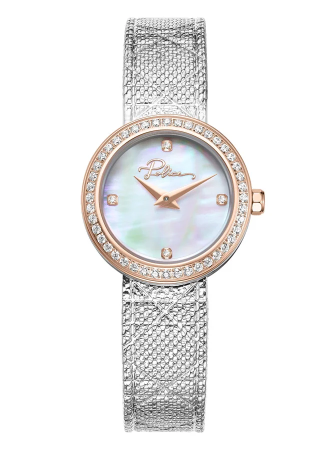 POLICE Flare Women's 26mm Watch with White Mother-of-Pearl Dial, Rose Gold Topring & Mesh Bracelet