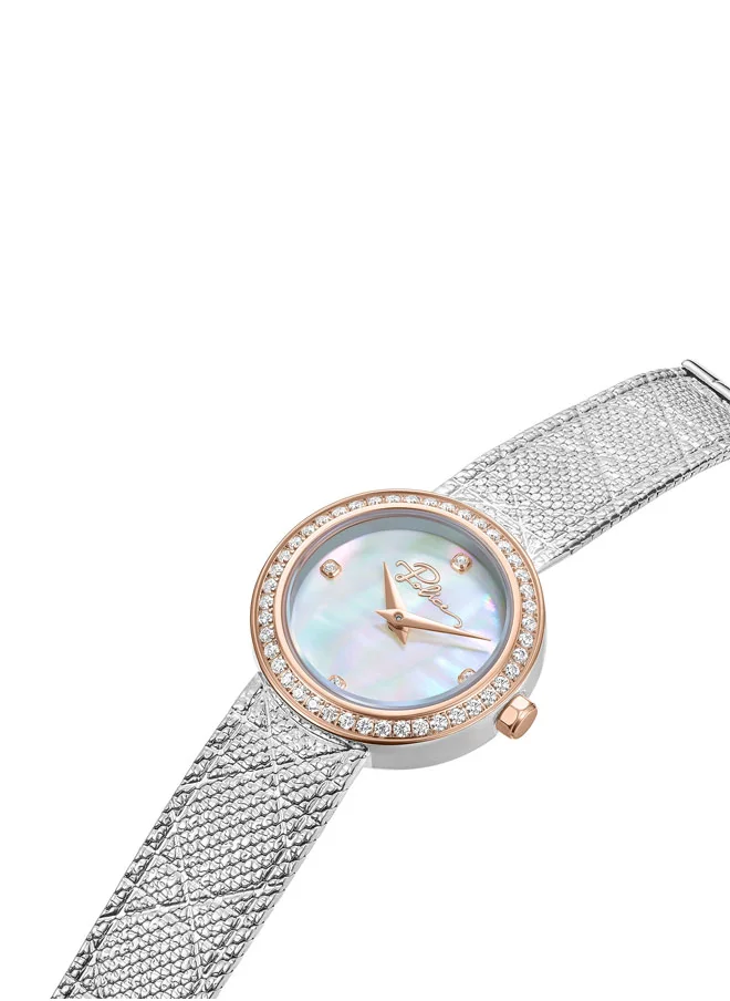 POLICE Flare Women's 26mm Watch with White Mother-of-Pearl Dial, Rose Gold Topring & Mesh Bracelet