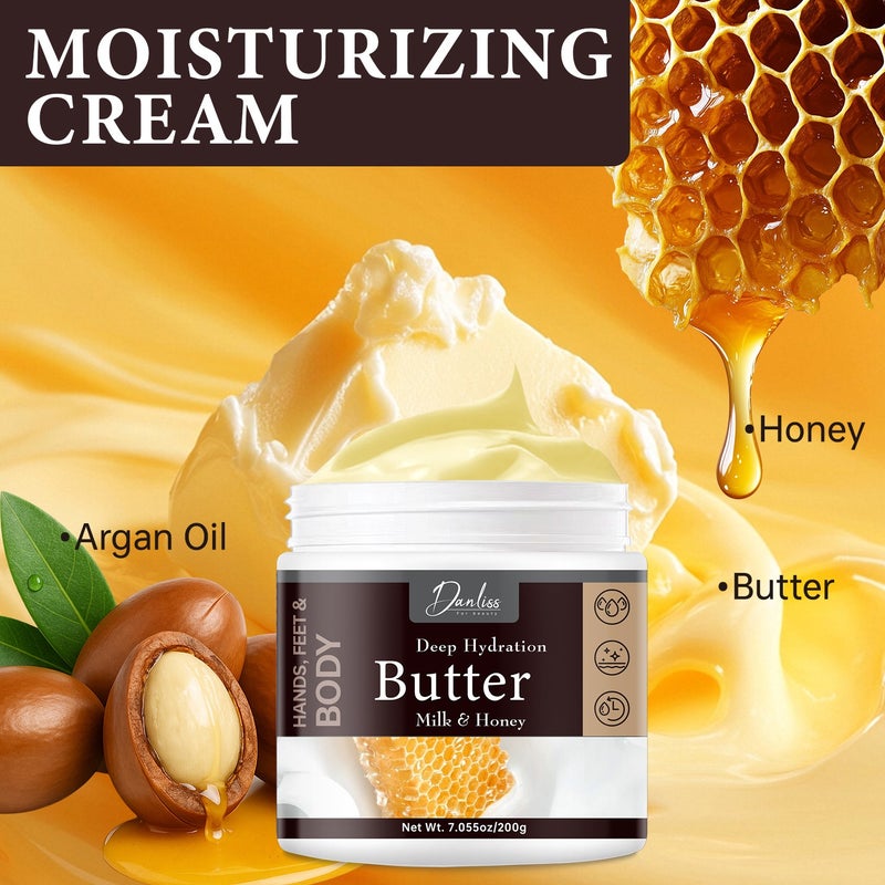 Danliss Milk Honey Deep Nourishing Body Butter 200g - Moisturizing and Softening Cream for Hands, Feet, and Whole Body - Image 2