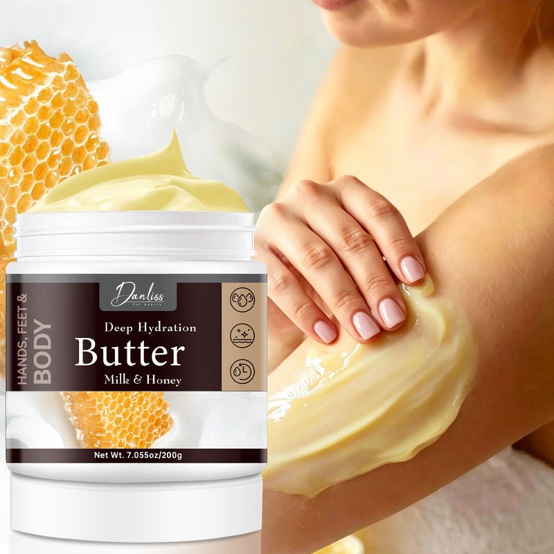 Danliss Milk Honey Deep Nourishing Body Butter 200g - Moisturizing and Softening Cream for Hands, Feet, and Whole Body - Image 1
