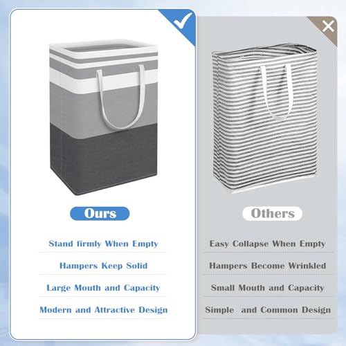 BlissTotes 3-Pack Laundry Basket, Freestanding＆Waterproof Laundry Hamper, Collapsible Tall Clothes Hamper with Easy Carry Handles for Clothes, Towels in the Family and Dorm,Gradient Grey,100L - Image 3