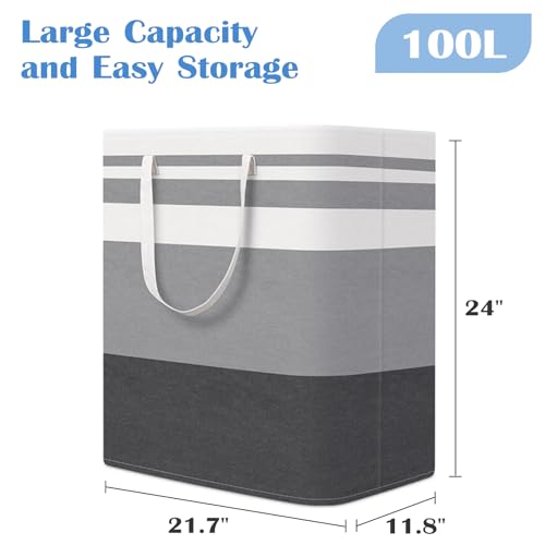 BlissTotes 3-Pack Laundry Basket, Freestanding＆Waterproof Laundry Hamper, Collapsible Tall Clothes Hamper with Easy Carry Handles for Clothes, Towels in the Family and Dorm,Gradient Grey,100L - Image 2