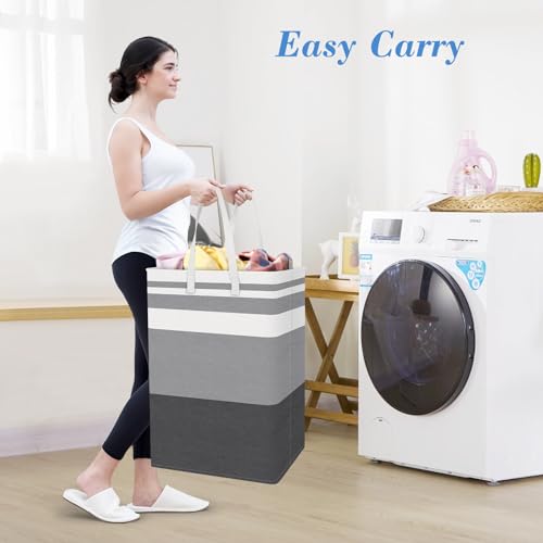 BlissTotes 3-Pack Laundry Basket, Freestanding＆Waterproof Laundry Hamper, Collapsible Tall Clothes Hamper with Easy Carry Handles for Clothes, Towels in the Family and Dorm,Gradient Grey,100L - Image 5