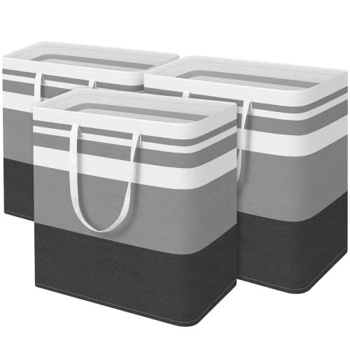 BlissTotes 3-Pack Laundry Basket, Freestanding＆Waterproof Laundry Hamper, Collapsible Tall Clothes Hamper with Easy Carry Handles for Clothes, Towels in the Family and Dorm,Gradient Grey,100L - Image 1
