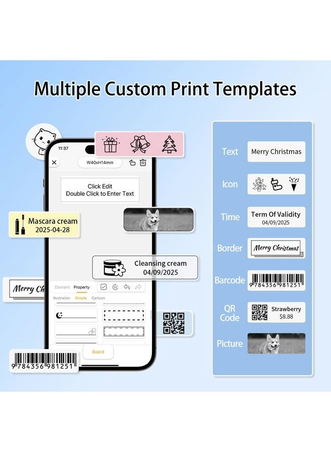 rongta Label Maker Machine with Tape, Portable Bluetooth Mini Label Printer Wireless Thermal Handheld Sticker Makers Mini Label Makers with Multiple Templates for Organizing Office Home School(White) - Image 2