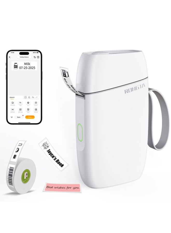 rongta Label Maker Machine with Tape, Portable Bluetooth Mini Label Printer Wireless Thermal Handheld Sticker Makers Mini Label Makers with Multiple Templates for Organizing Office Home School(White) - Image 1