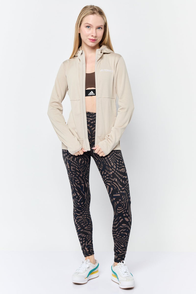 Adidas Women Sportswear Fit Long Sleeve Running Track Jacket, Beige  - Image 2