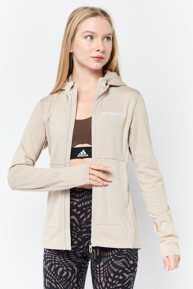 Adidas Women Sportswear Fit Long Sleeve Running Track Jacket, Beige  - Image 1