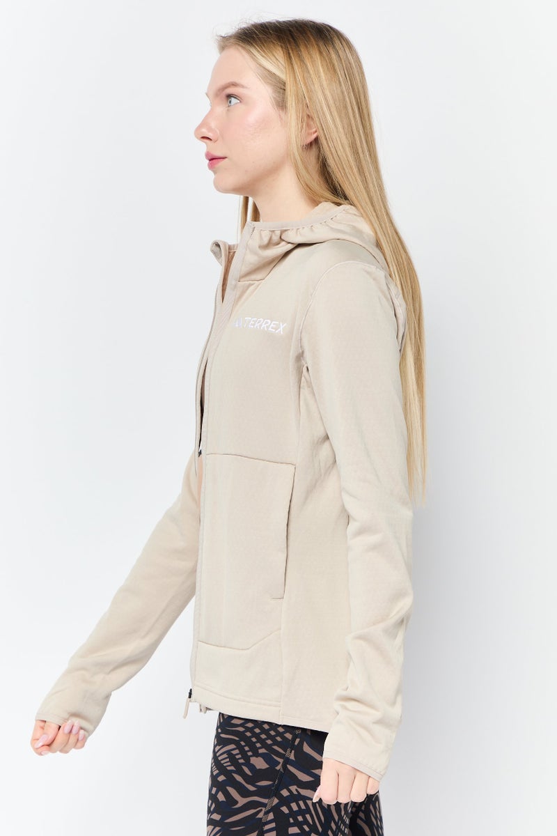 Adidas Women Sportswear Fit Long Sleeve Running Track Jacket, Beige  - Image 3