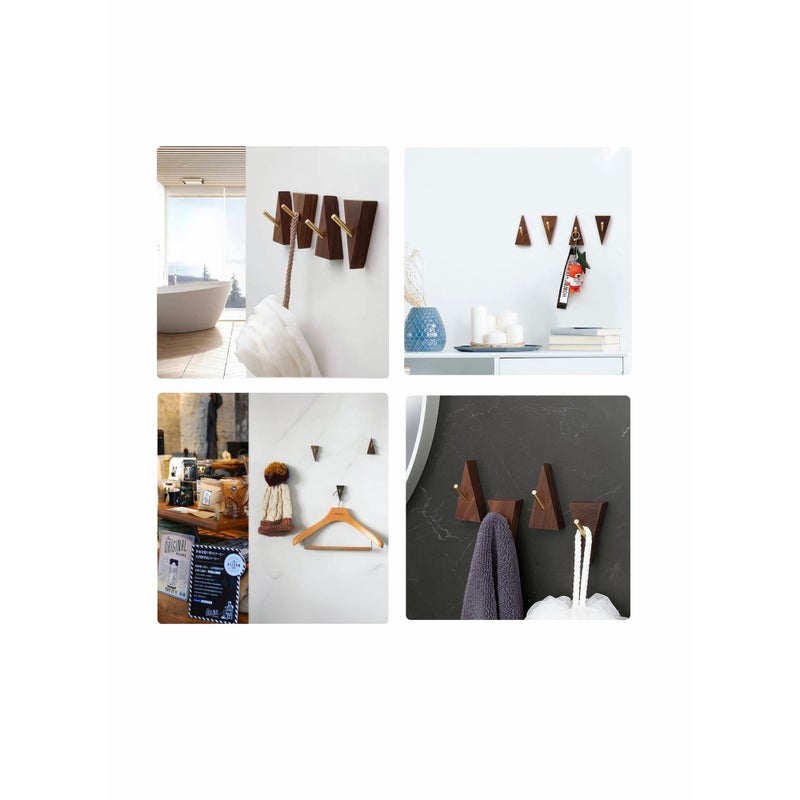 SOLARAE Wood Wall Hook, Purse Hanger for Wall Cute Wall Hooks for Hanging Coats Hat Hangers Wall Mounted Modern Wall Hooks Black Metal Hooks Wall Decorative Wall Hooks (4, Black Walnut Wood) - Image 4