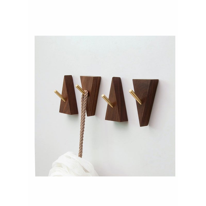 SOLARAE Wood Wall Hook, Purse Hanger for Wall Cute Wall Hooks for Hanging Coats Hat Hangers Wall Mounted Modern Wall Hooks Black Metal Hooks Wall Decorative Wall Hooks (4, Black Walnut Wood) - Image 1