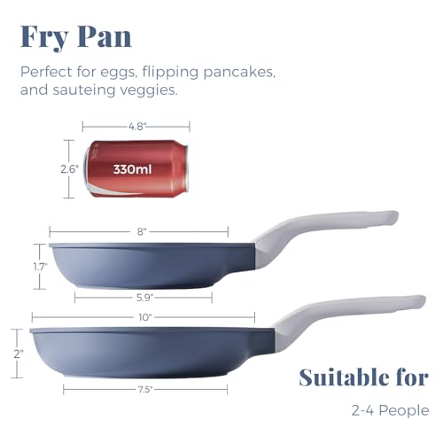 PRICUSIS Nonstick Ceramic Frying Pan, Skillet with Stay Cool Handle,Egg & Omelet & Chef's Pan, Induction Compatible & Oven Safe, Dishwasher Safe, PTFE PFAS & PFOA Free (8+10 Inch) - Image 2