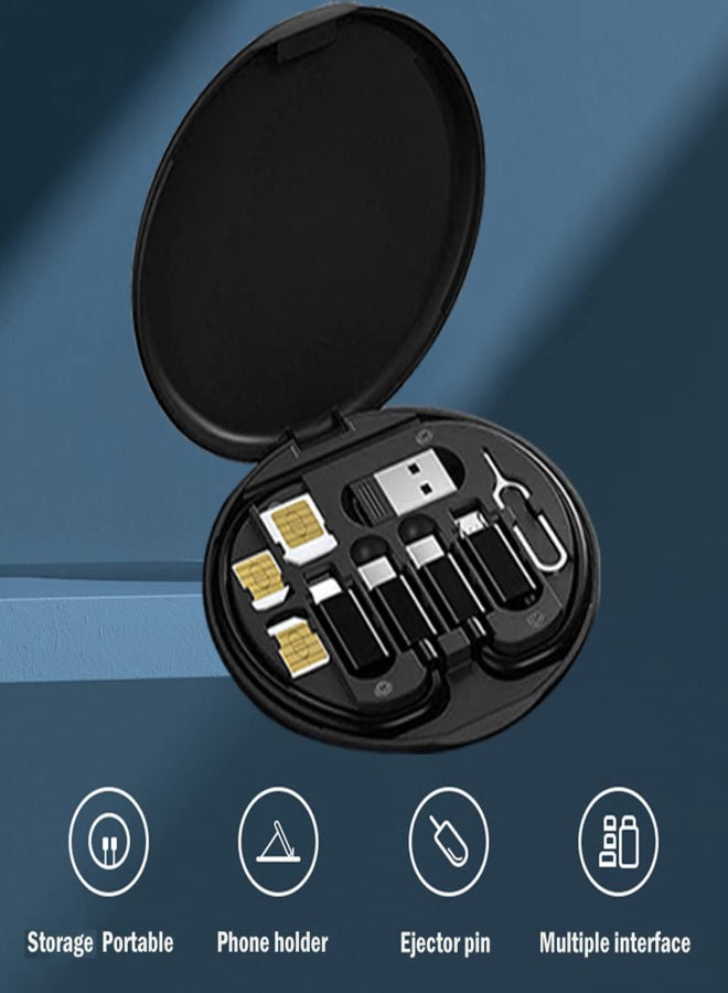 USB Adapter Cable Conversion Storage Box Multi-Type Charging Line Convertor Lightning Type C Micro Data Transfer Tool Contains Sim Card Slot Tray Eject Pin Use as Phone Holder - Image 3