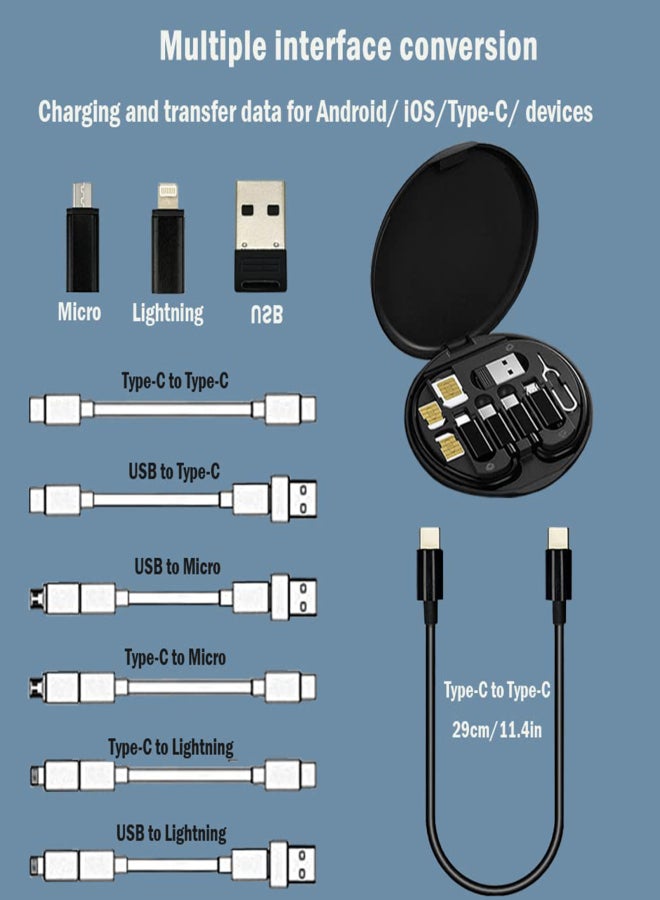 USB Adapter Cable Conversion Storage Box Multi-Type Charging Line Convertor Lightning Type C Micro Data Transfer Tool Contains Sim Card Slot Tray Eject Pin Use as Phone Holder - Image 5