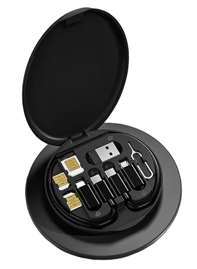 USB Adapter Cable Conversion Storage Box Multi-Type Charging Line Convertor Lightning Type C Micro Data Transfer Tool Contains Sim Card Slot Tray Eject Pin Use as Phone Holder - Image 1