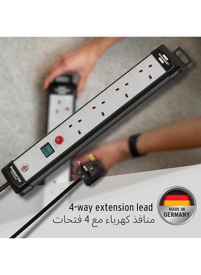 Premium Line Black Light Gray 4 Way Extension Socket With Safety Fuse on 3M Cable H05Vv F3G1 5 With 13A Fuse On Off Switchable - Image 2