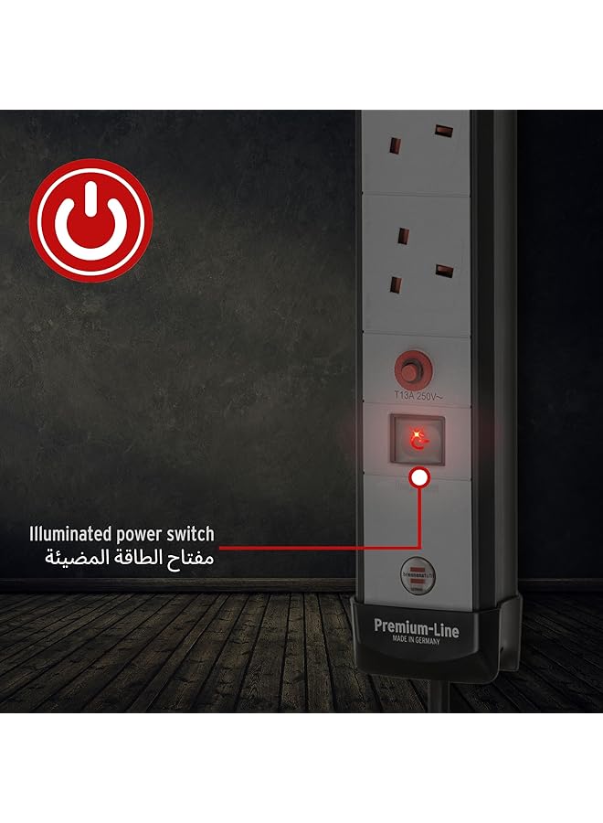 Premium Line Black Light Gray 4 Way Extension Socket With Safety Fuse on 3M Cable H05Vv F3G1 5 With 13A Fuse On Off Switchable - Image 4