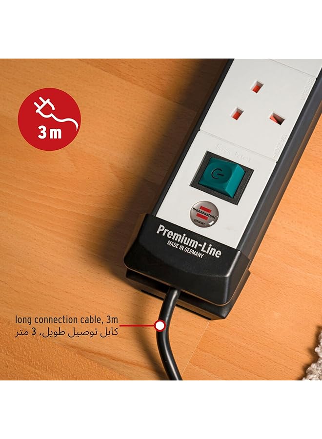 Premium Line Black Light Gray 4 Way Extension Socket With Safety Fuse on 3M Cable H05Vv F3G1 5 With 13A Fuse On Off Switchable - Image 3