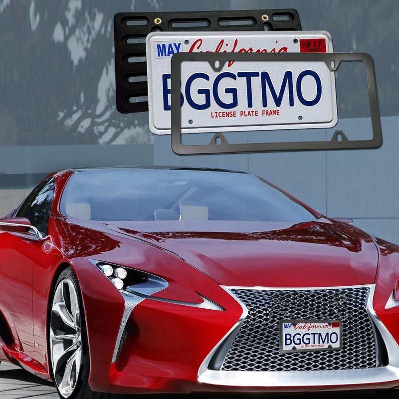 BGGTMO طقم تركيب لوحة الترخيص الأمامية - إطار حامل لوحة الترخيص، محول إطار حامل لوحة السيارة العام للمصد مع غطاء برغي من الفولاذ المقاوم للصدأ تصميم مطابق لسعودية - Image 5