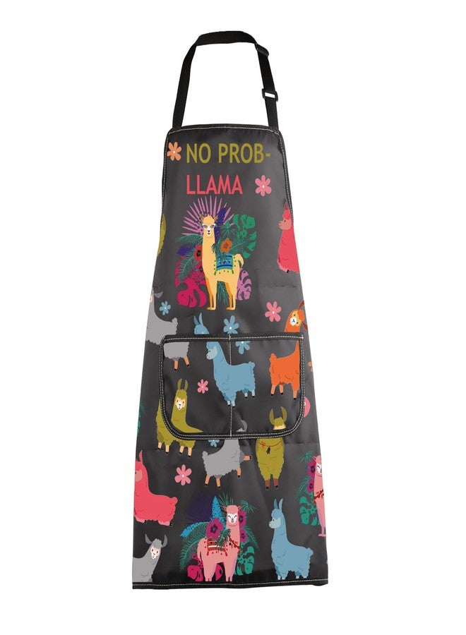 MBMSO No Problem Llama Aprons with Pockets Funny Llama Gift for Llama Lovers Llama Kitchen Bib Apron for Cooking Grooming BBQ (Llama Apron-b), Standard - Image 1