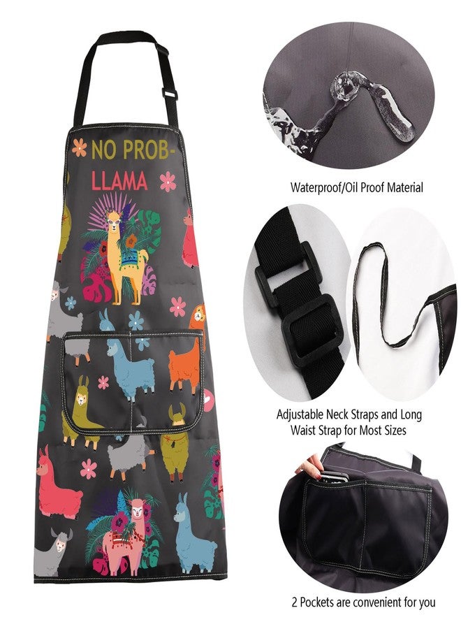 MBMSO No Problem Llama Aprons with Pockets Funny Llama Gift for Llama Lovers Llama Kitchen Bib Apron for Cooking Grooming BBQ (Llama Apron-b), Standard - Image 5