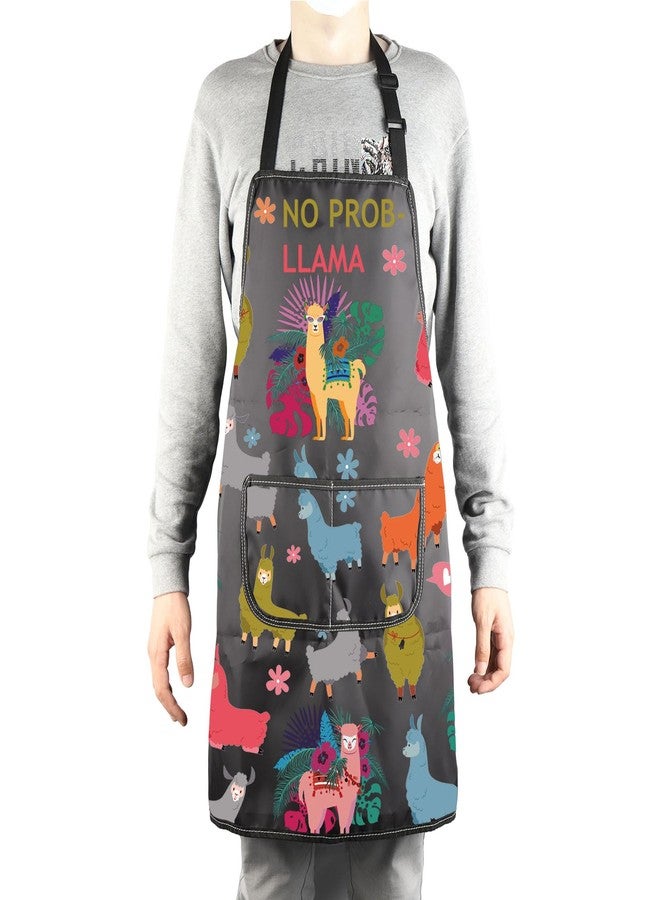 MBMSO No Problem Llama Aprons with Pockets Funny Llama Gift for Llama Lovers Llama Kitchen Bib Apron for Cooking Grooming BBQ (Llama Apron-b), Standard - Image 4