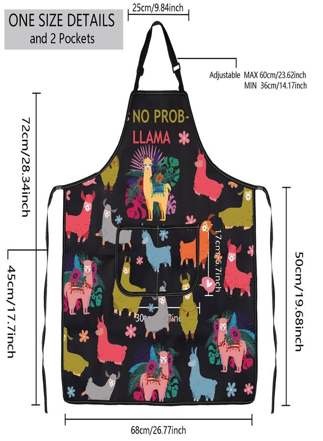 MBMSO No Problem Llama Aprons with Pockets Funny Llama Gift for Llama Lovers Llama Kitchen Bib Apron for Cooking Grooming BBQ (Llama Apron-b), Standard - Image 2