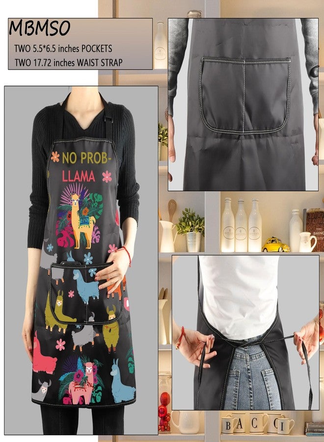 MBMSO No Problem Llama Aprons with Pockets Funny Llama Gift for Llama Lovers Llama Kitchen Bib Apron for Cooking Grooming BBQ (Llama Apron-b), Standard - Image 3