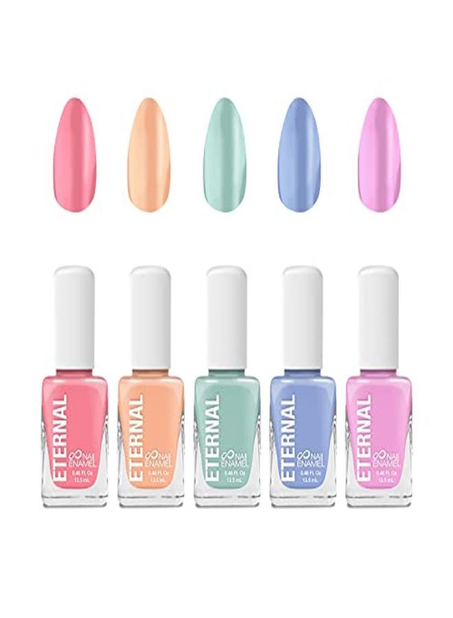 ETERNAL Collection  5 Piece Set: Long Lasting Quick Dry Mirror Shine Nail Polish Set  Hardener Bright And Shiny Finish  0.46 Fluid Ounces Each (Candy Pastels) - Image 1