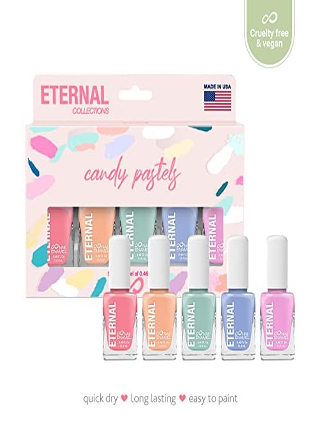 ETERNAL Collection  5 Piece Set: Long Lasting Quick Dry Mirror Shine Nail Polish Set  Hardener Bright And Shiny Finish  0.46 Fluid Ounces Each (Candy Pastels) - Image 2