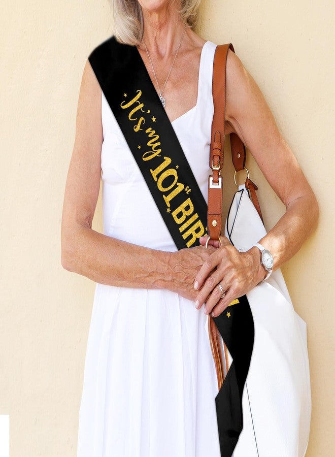 PYQWA It's My 102nd Birthday Sash - 102nd Birthday Gifts Girl Sash Birthday Party Favors - Happy 102nd Accessories for Man and Women - Black with Gold Foil Lettering - Image 2
