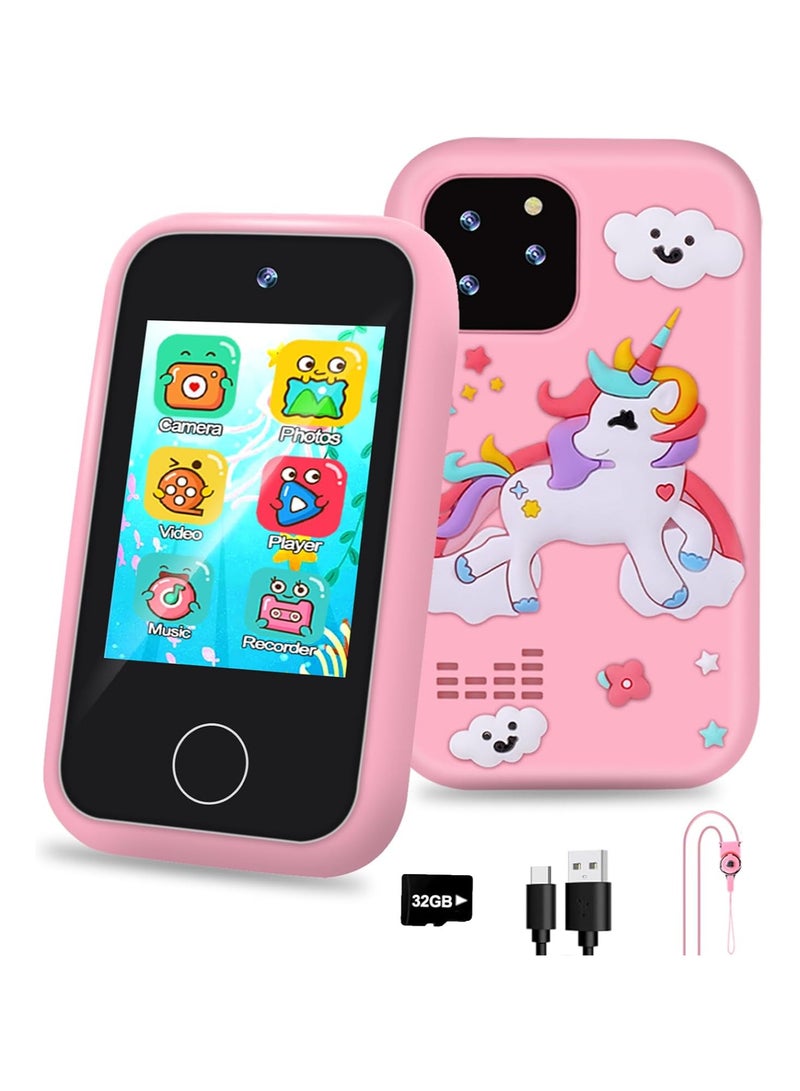 Lumins Kids Smart Phone Toys for Girls Ages 3-8 Toddler Play Travel Toys with Dual Camera Educational Learning Games Puzzles MP3 Music Player Birthday Gifts for Kids Girls 3 4 5 6 7 8 Year Old with 32GB Card - Image 1
