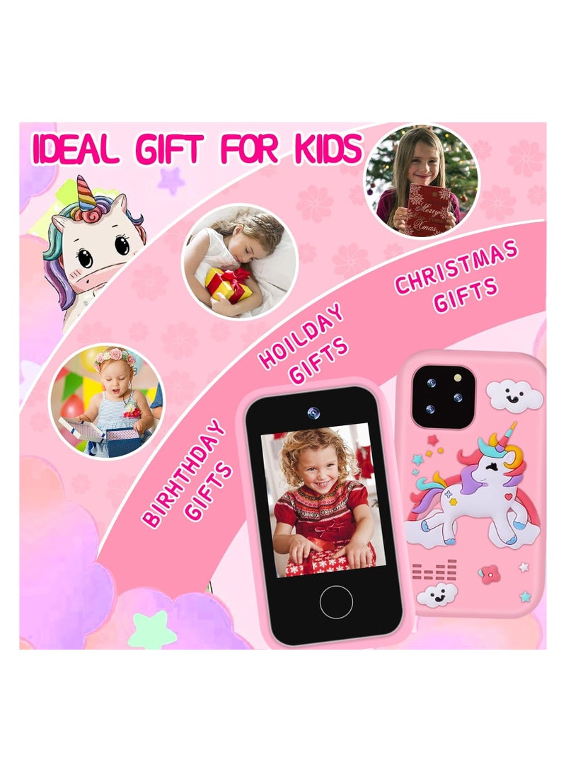 Lumins Kids Smart Phone Toys for Girls Ages 3-8 Toddler Play Travel Toys with Dual Camera Educational Learning Games Puzzles MP3 Music Player Birthday Gifts for Kids Girls 3 4 5 6 7 8 Year Old with 32GB Card - Image 2