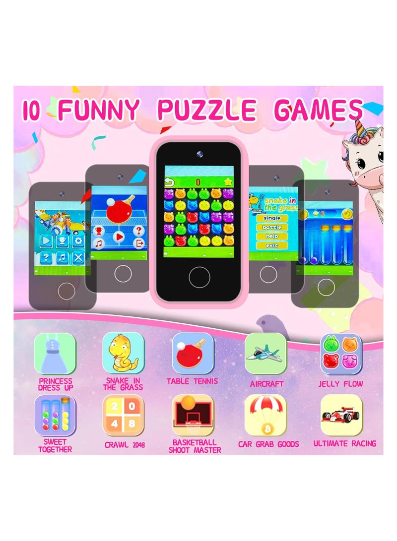 Lumins Kids Smart Phone Toys for Girls Ages 3-8 Toddler Play Travel Toys with Dual Camera Educational Learning Games Puzzles MP3 Music Player Birthday Gifts for Kids Girls 3 4 5 6 7 8 Year Old with 32GB Card - Image 4