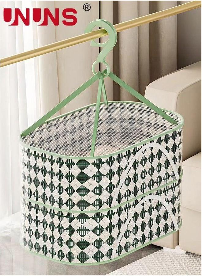 UNUNS 2-Layer Clothes Drying Hanger Rack,Folding Windproof Rack With Fixing Band And Zipper,Laundry Basket For Underwear,Baby Clothes,Socks,Towel,Hat,Scarf,Gloves  - Image 4